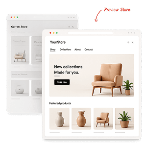 An existing online store shown beside its rebuilt storefront