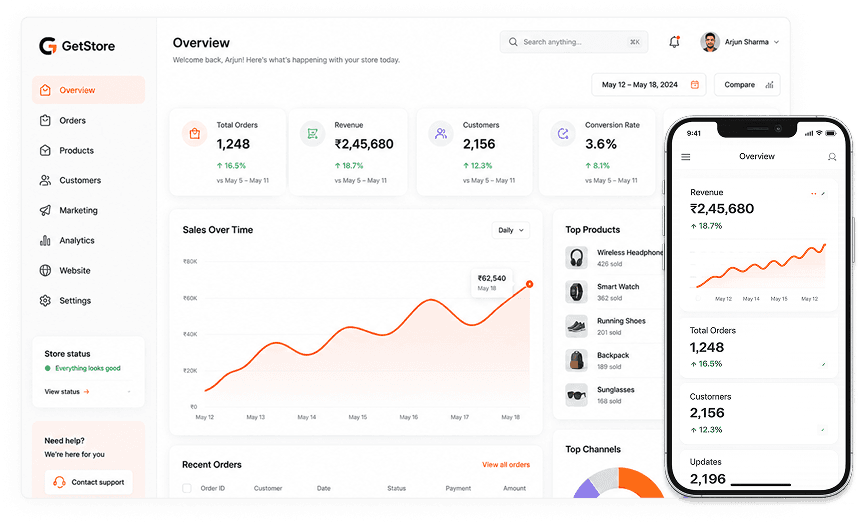 Get Store dashboard shown on desktop and mobile